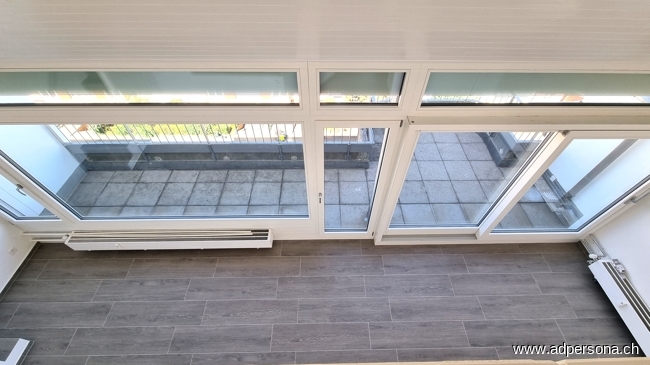 Sicht von Galerie ins Wohnzimmer Maisonettewohnung Basel