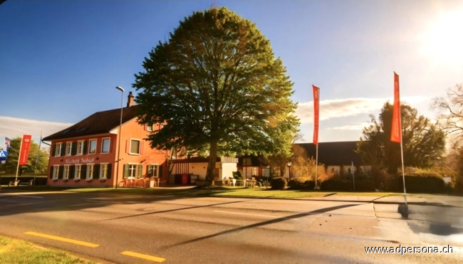 Aussenansicht Pratteln / Schweizerhalle Gastronomie Repr�sentative Gastronomieimmobilie mit Eventsaal und Terrasse in Rheinlage