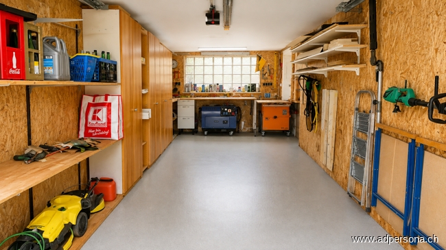 Organisierte Garage mit Werkbank Einfamilienhaus Neuenburg am Rhein