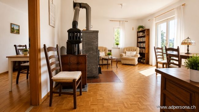 Wohnzimmer - links das Schlafzimmer Einfamilienhaus Castelrotto