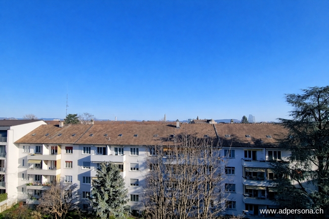 Blick aus dem Fenster im Wohnzimmer Dachgeschosswohnung Basel